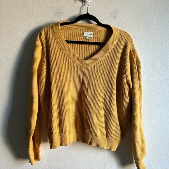 Frank & Oak Sweaters - Frank & Oak Cotton Yellow Ribbed Relaxed Sweater